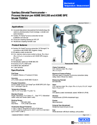Thumbnail of document Data Sheet - TG58SA Sanitary Bimetal Thermometer